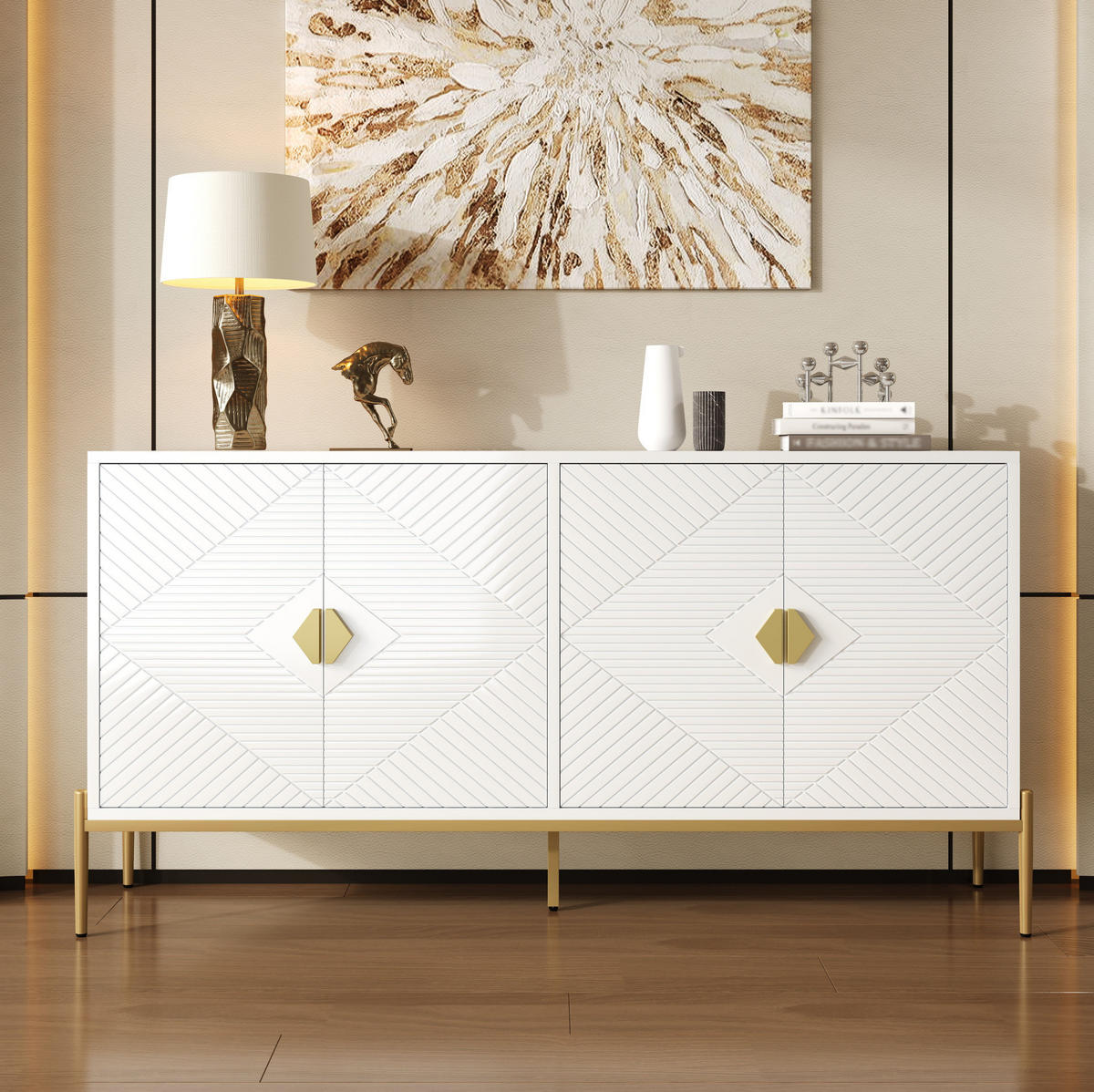 SIDEBOARD 162/40/80 cm aus MDF und Holzwerkstoff mit 3D-Fronten Weiß - Weiß, Holzwerkstoff (162/80/40cm) - Modenvie