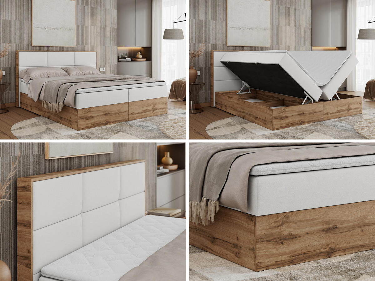 BOXBETT ALBERO 2 - 120/200 Weiß Kunstleder - H3 - Weiß, Holz/Textil (120/200cm) - MKS