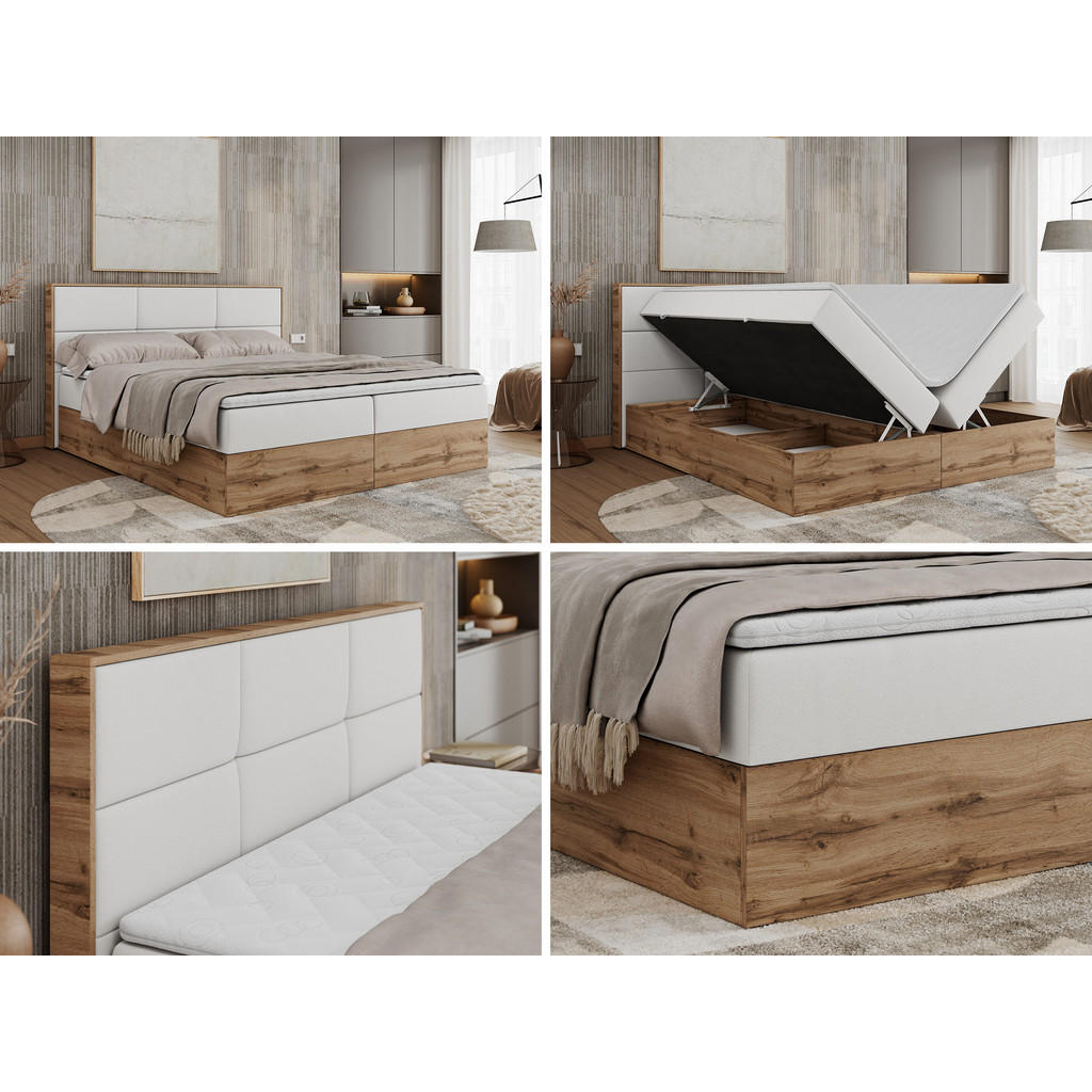Thumbnail - MKS Boxbett, Weiß, Textil, 2-Sitzer, H3, 7-Zonen, Rechteckig, 140x200 cm, Schlafzimmer, Betten, Boxspringbetten