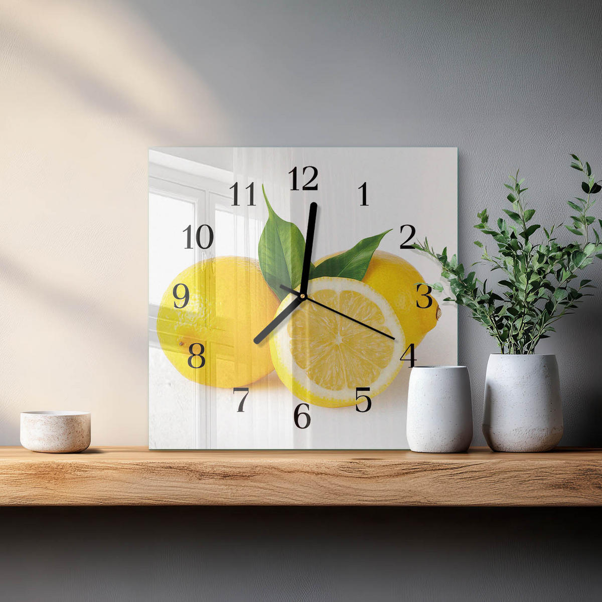 WANDUHR 30x30 cm - Zitronen - Gelb, Glas (30/30/0.4cm) - TULUP
