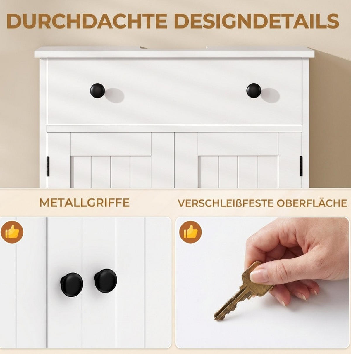 WASCHBECKENUNTERSCHRANK aus MDF 60x30x60 cm Weiß mit U-Ausschnitt, Soft-Close und praktischem Stauraum - Weiß, Holz (60/60/30cm) - Modfu