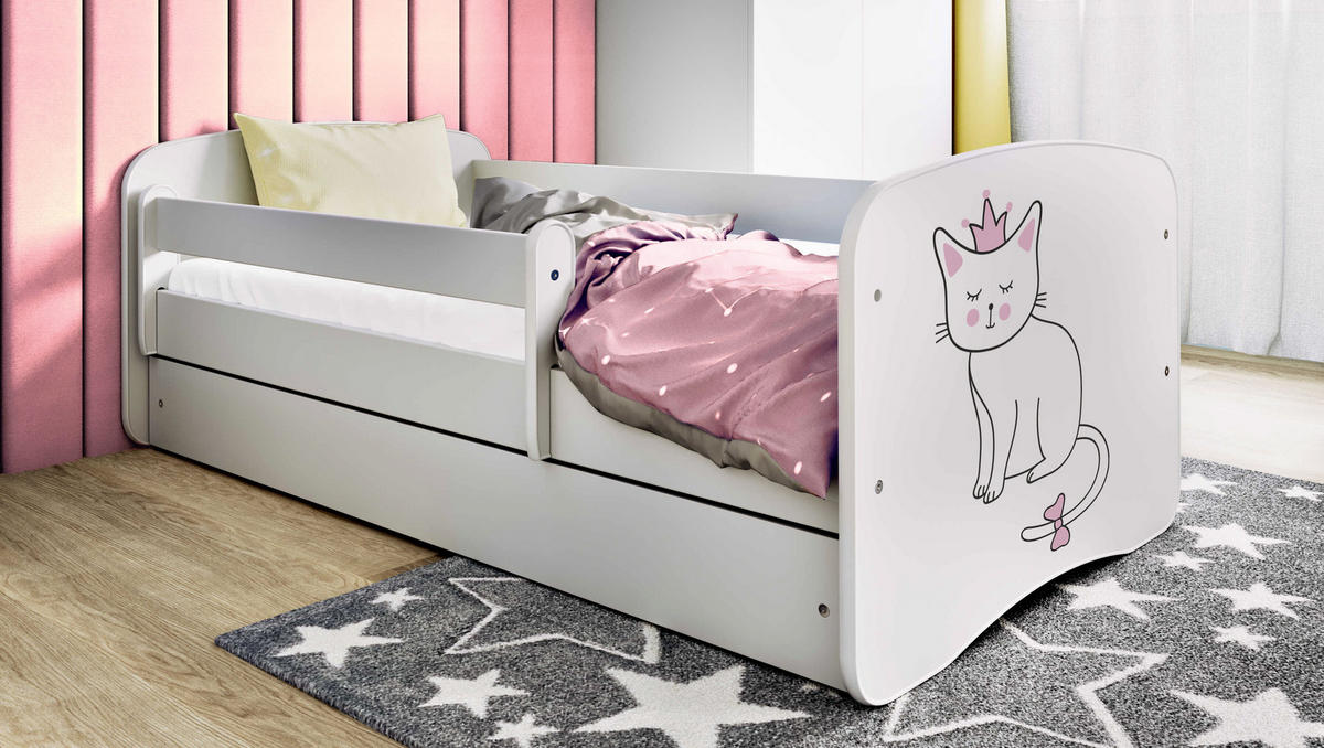 KINDERBETT Katze mit Schublade und Matratze 140/70 - Weiß, Holzwerkstoff (70/140cm) - RAUMHIRSCH FURNITURE