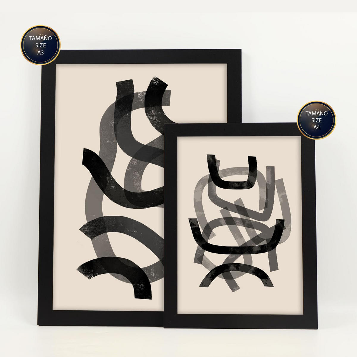 POSTER Set Mit 6 Zusammenfassungen In Form Ästhetische Dekorative Gemälde Für Ihr Wohnzimmer, Schlafzimmer Oder Zuhause A3 & A4 Schwarzer Rahmen - Schwarz, Papier (29/3cm) - Nacnic