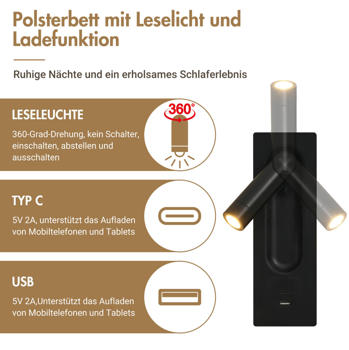 POLSTERBETT 180/200 cm aus Samt mit 2 Nachttischen, 4 Schubladen, Leselicht und USB/Type-C, Grau - Grau, Textil (180/200cm) - Redom