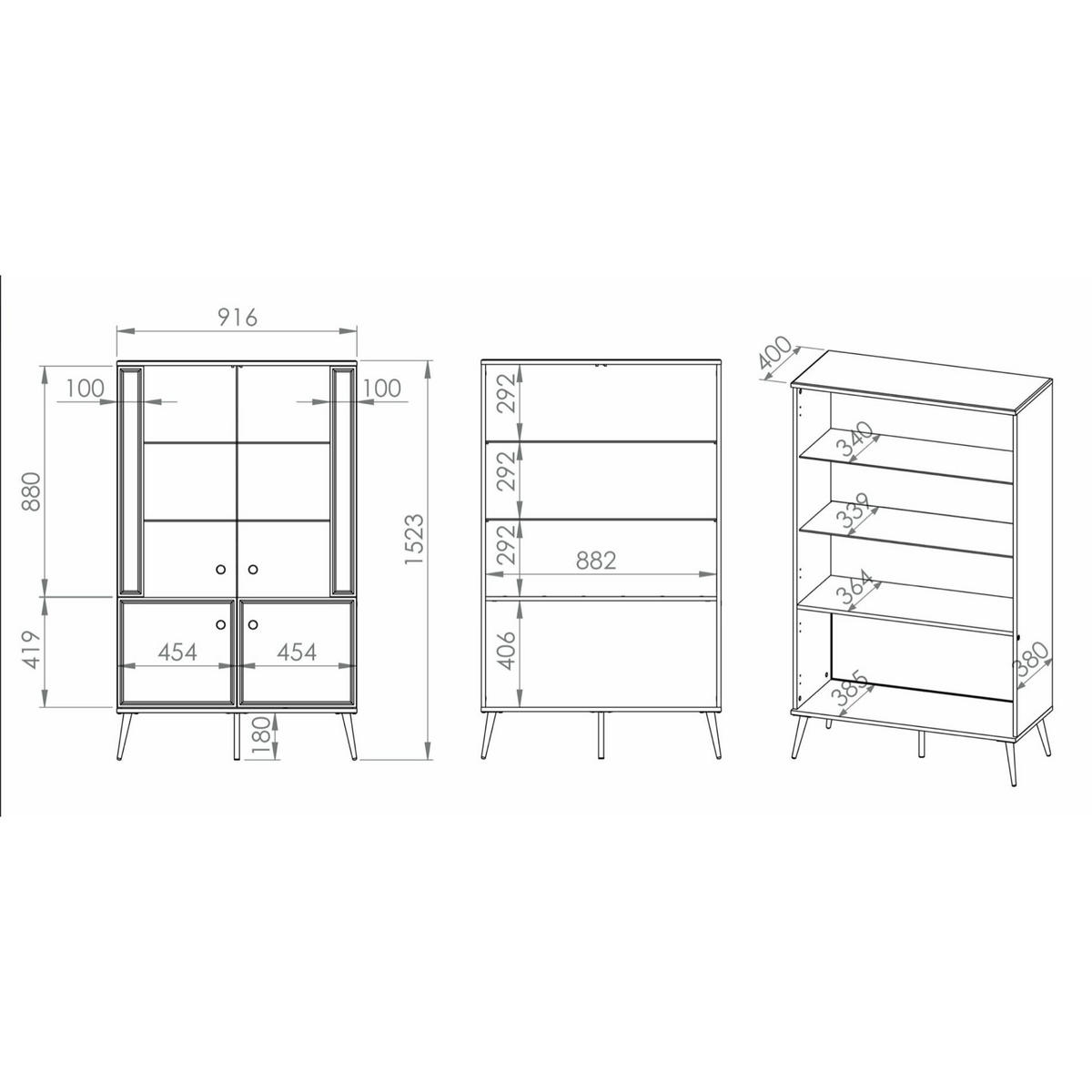 VITRINE Darrby Weiß - Goldfarben/Weiß, Holzwerkstoff/Metall (92/152.3/40cm) - Selsey