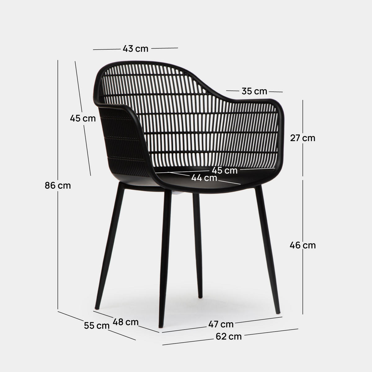 GARTENSTUHL Layna Schwarz 62 cm x 86 cm 4er-Set - Schwarz, Kunststoff (62/86/55cm) - Klast Home