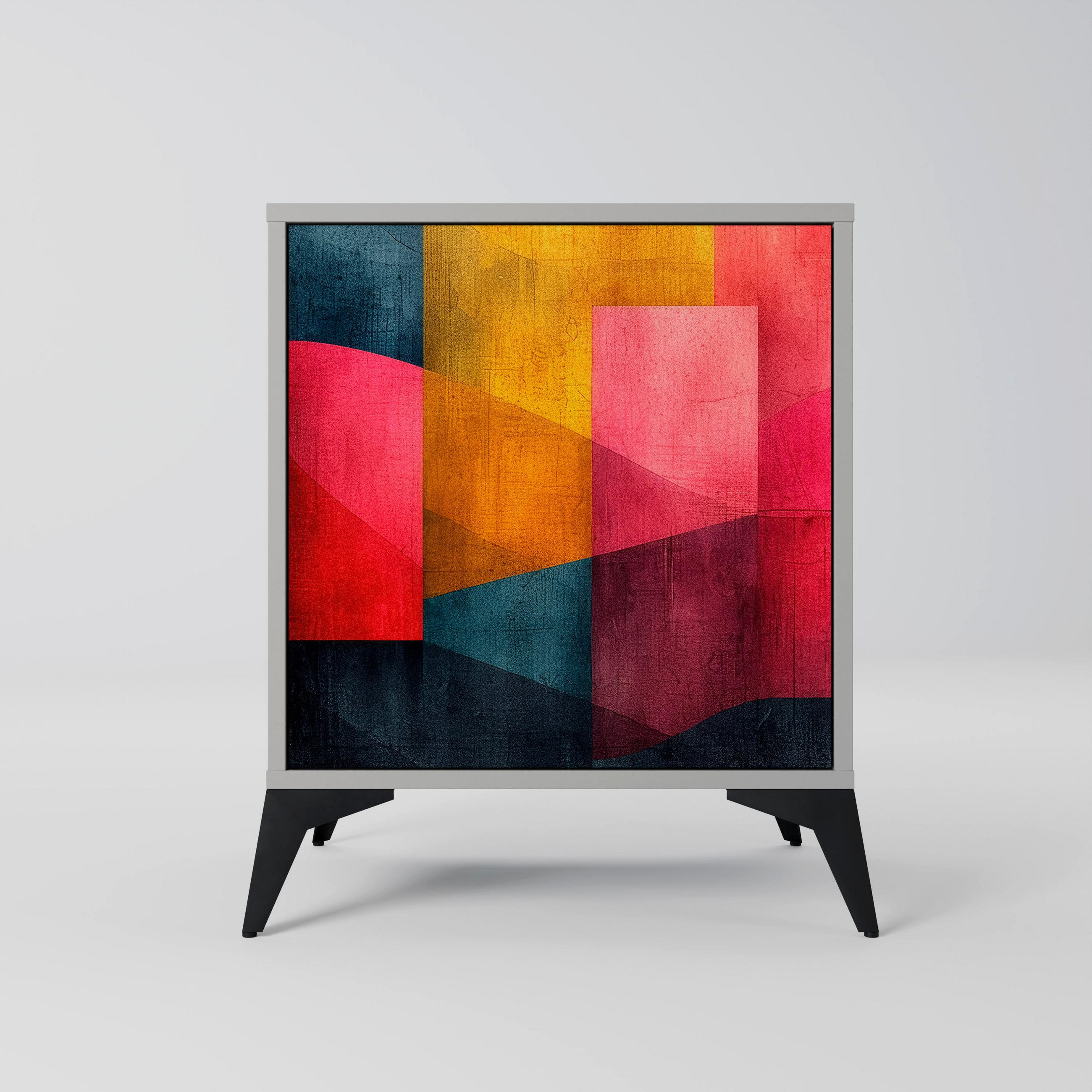 SIDEBOARD COLORFUL SOUNDS, Grau, 57,5x42x70,5 cm, Schwarze Metall-Sternfüße - Multicolor/Schwarz, Holzwerkstoff/Metall (57.5/70.5/42cm) - SpaceRebels