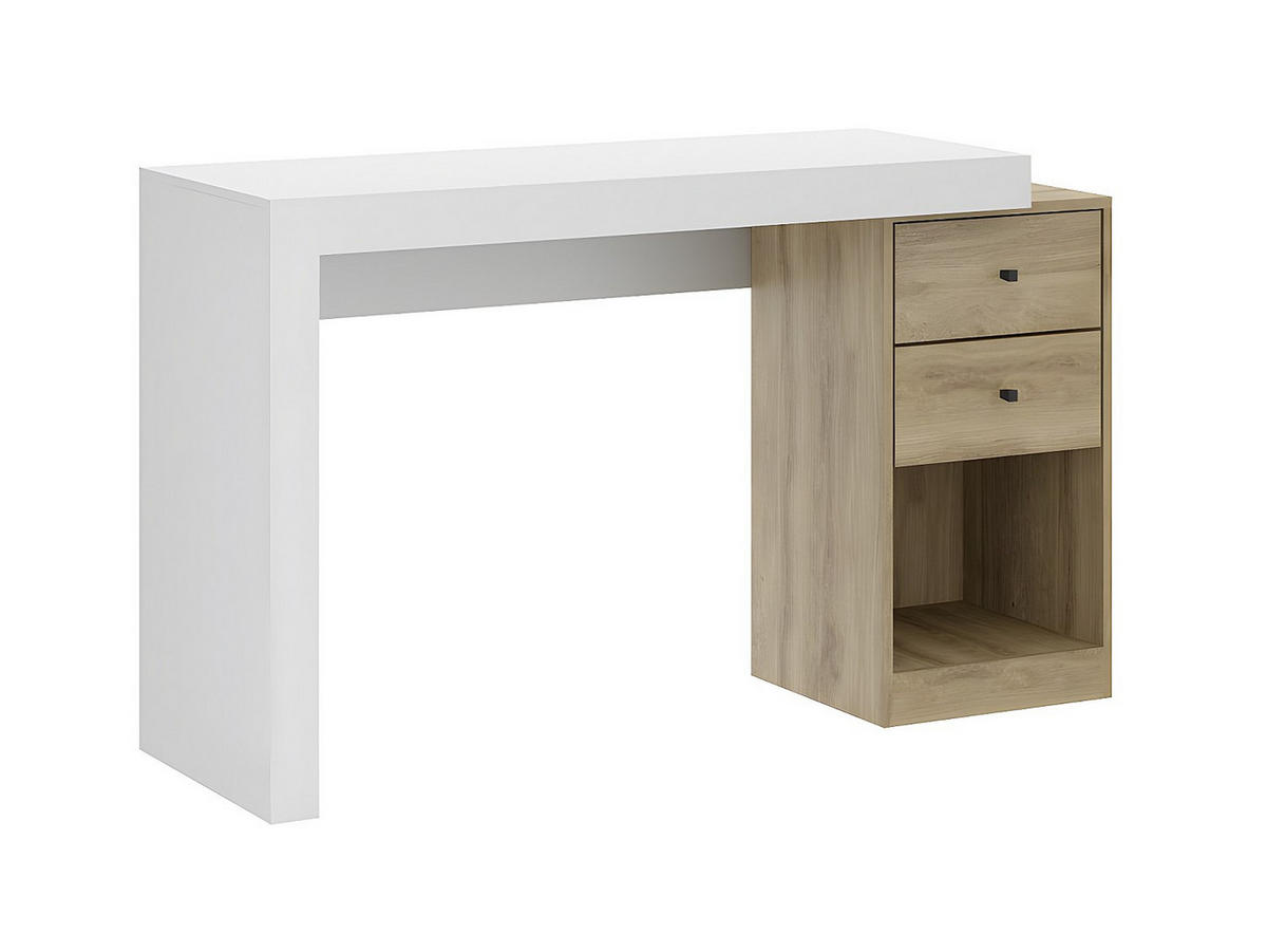 ECKSCHREIBTISCH mit 2 Schubladen & 2 Türen - Weiß & Eichefarben - EVAN - Naturfarben, Holz (175.5/159.9/75.3cm) - Vente-Unique