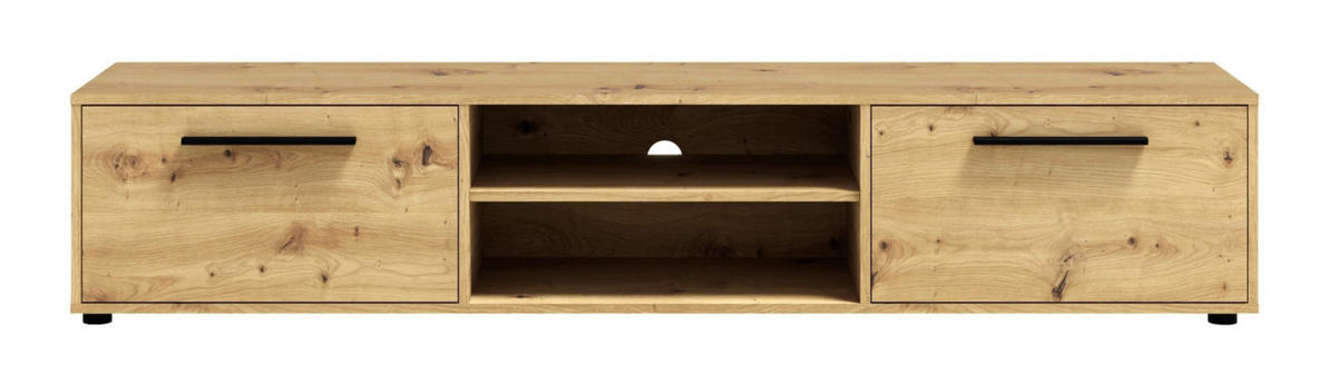 TV-SCHRANK Modena 190 cm mit Türen und Regalen in Eiche Artisan - Schwarz/Eiche Artisan, Holzwerkstoff/Kunststoff (190/38/40cm) - Ravio