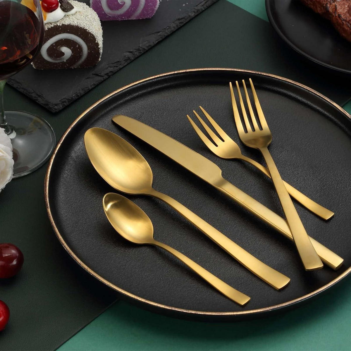 BESTECKSET 30-teiliges Set Edelstahl mattgold 6 Personen - Goldfarben, Metall