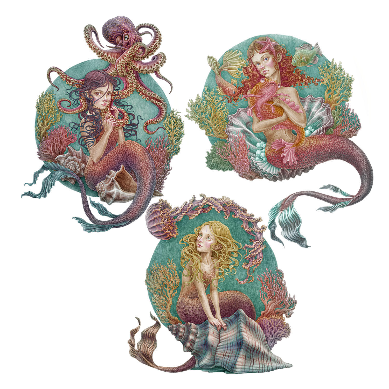 WANDAUFKLEBER 100x132cm - Die kleinen Meerjungfrauen - Multicolor, Kunststoff (100/132/0.1cm) - Wallfluent