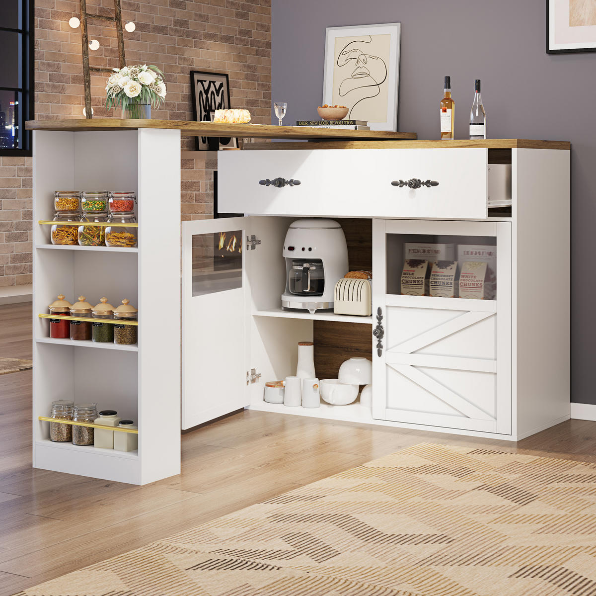 BARTISCH ausziehbar mit Stauraum 138-204 x 39 x 104 cm Weiß - Weiß, Holzwerkstoff (35/104/204cm) - Meubliv