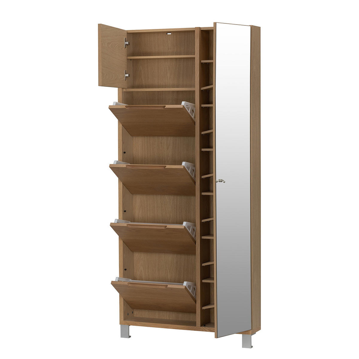 FURNIERTER SCHUHSCHRANK mit Spiegeltür - Eichefarben, Holzwerkstoff/Metall (84/185/17cm) - home24
