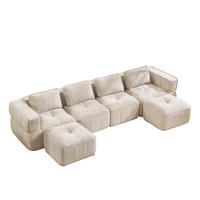 WOHNLANDSCHAFT DE-34428 4-Sitzer U-Form mit 2 Hockern Beige - Beige, Textil (162/67/344cm) - ComfortXL