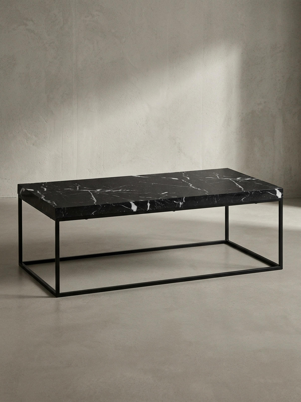 COUCHTISCH in Stein-Optik mit Metallbeinen, Modernes Design, Rechteckig, Groß, Schwarz 120x60x38 cm - Schwarz, Holzwerkstoff/Metall (60/120/38cm) - KADIMA DESIGN