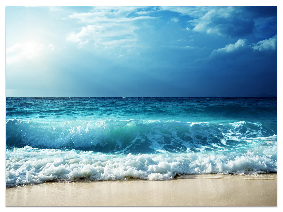 FOTOTAPETE Meer Wellen Strand Landschaft 3D 500x350 - Blau/Beige, Papier (500/350cm) - Muralo