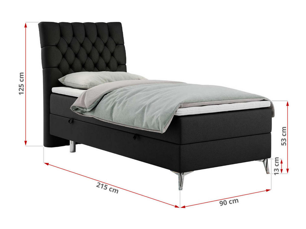 BOXBETT MILEN 90/200 Schwarz Kunstleder - H4 - Rechts Seite - Schwarz, Holz/Textil (90/200cm) - MKS