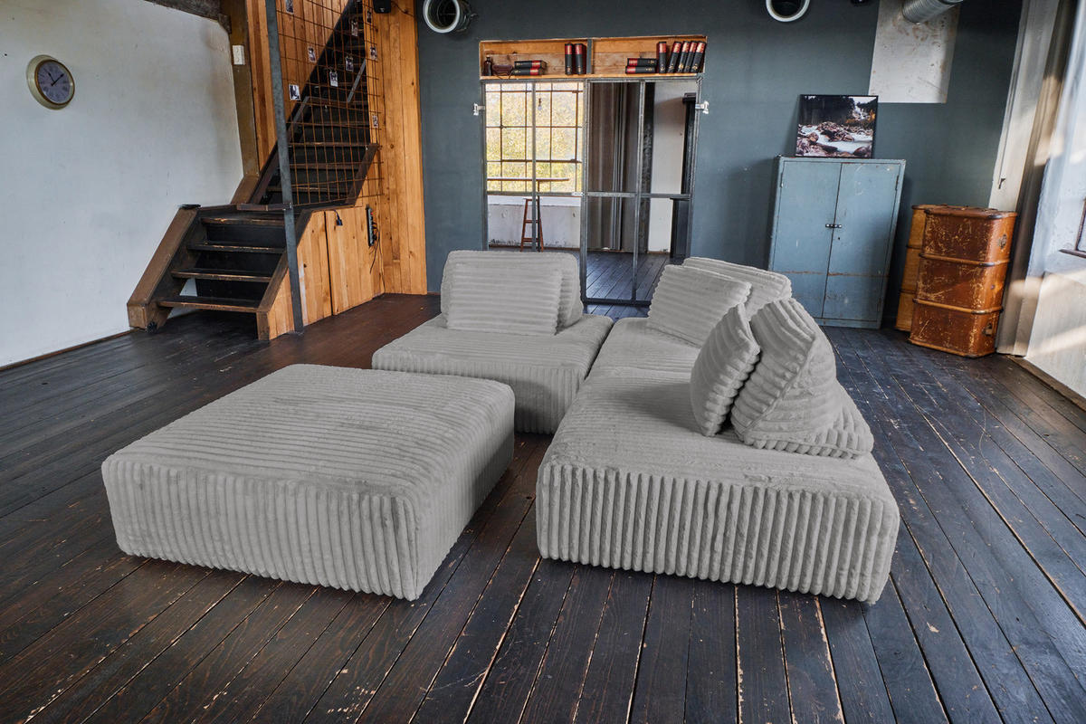 MODULSOFA WIOLO SOFT 4 MODULE 4 KISSEN Grau Cord - Schwarz/Grau, Kunststoff/Textil (333/84/222cm) - KAWOLA