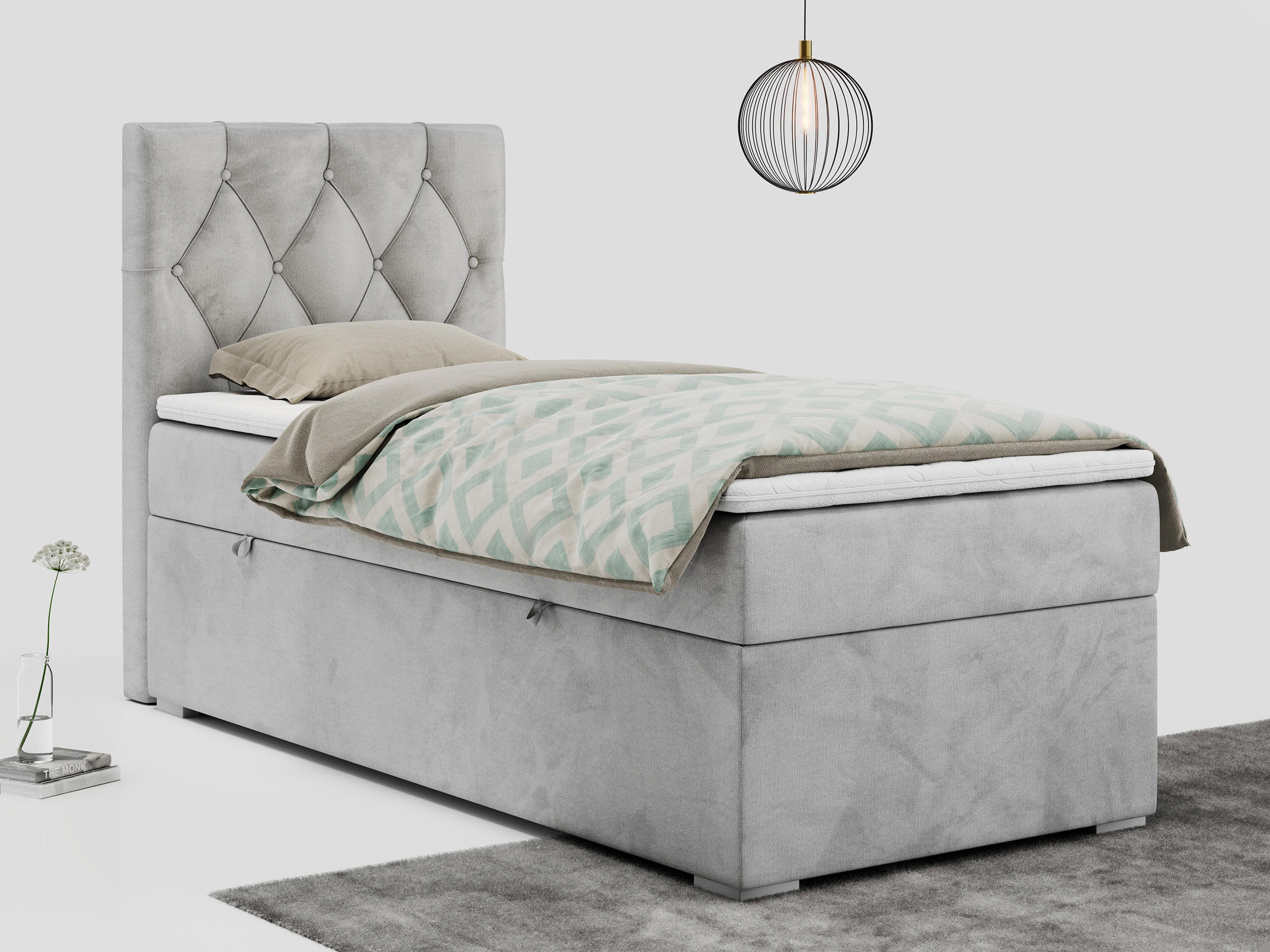 BOXBETT ALDA 90/200 Hellgrau Velvet - H4 - Links Seite - Hellgrau, Holz/Textil (90/200cm) - MKS