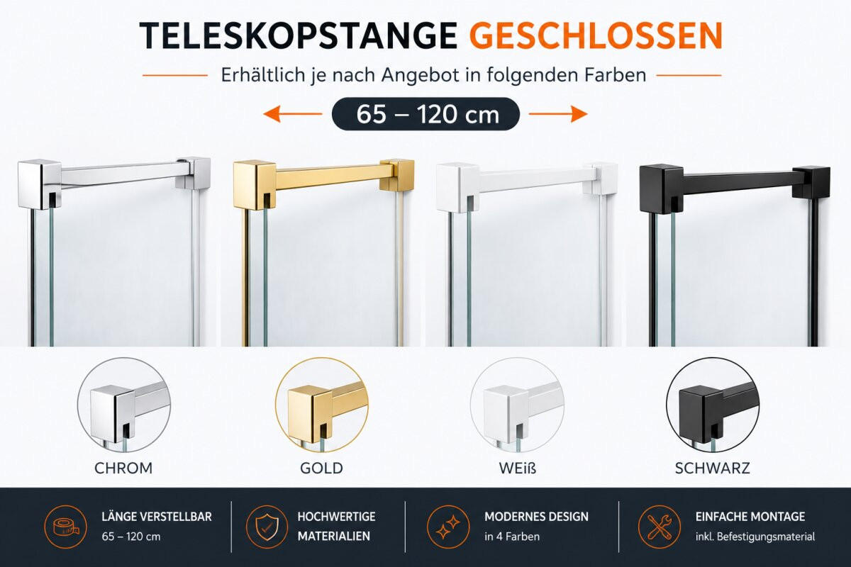WALK-IN-DUSCHWAND 160 × 200 cm – Satiniertes ESG-Sicherheitsglas – Schwarz - Schwarz, Glas (10/160/200cm) -  Glaswerk Westfalen