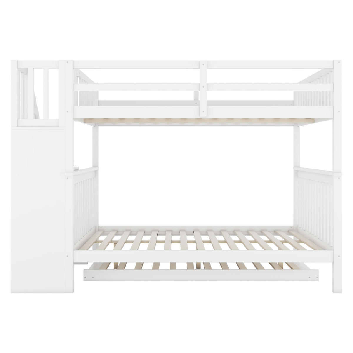 ETAGENBETT 140x200cm Weiß mit Ausziehbett EN747-1 Treppenregal - Weiß, Holz (140/200cm) - FLIEKS