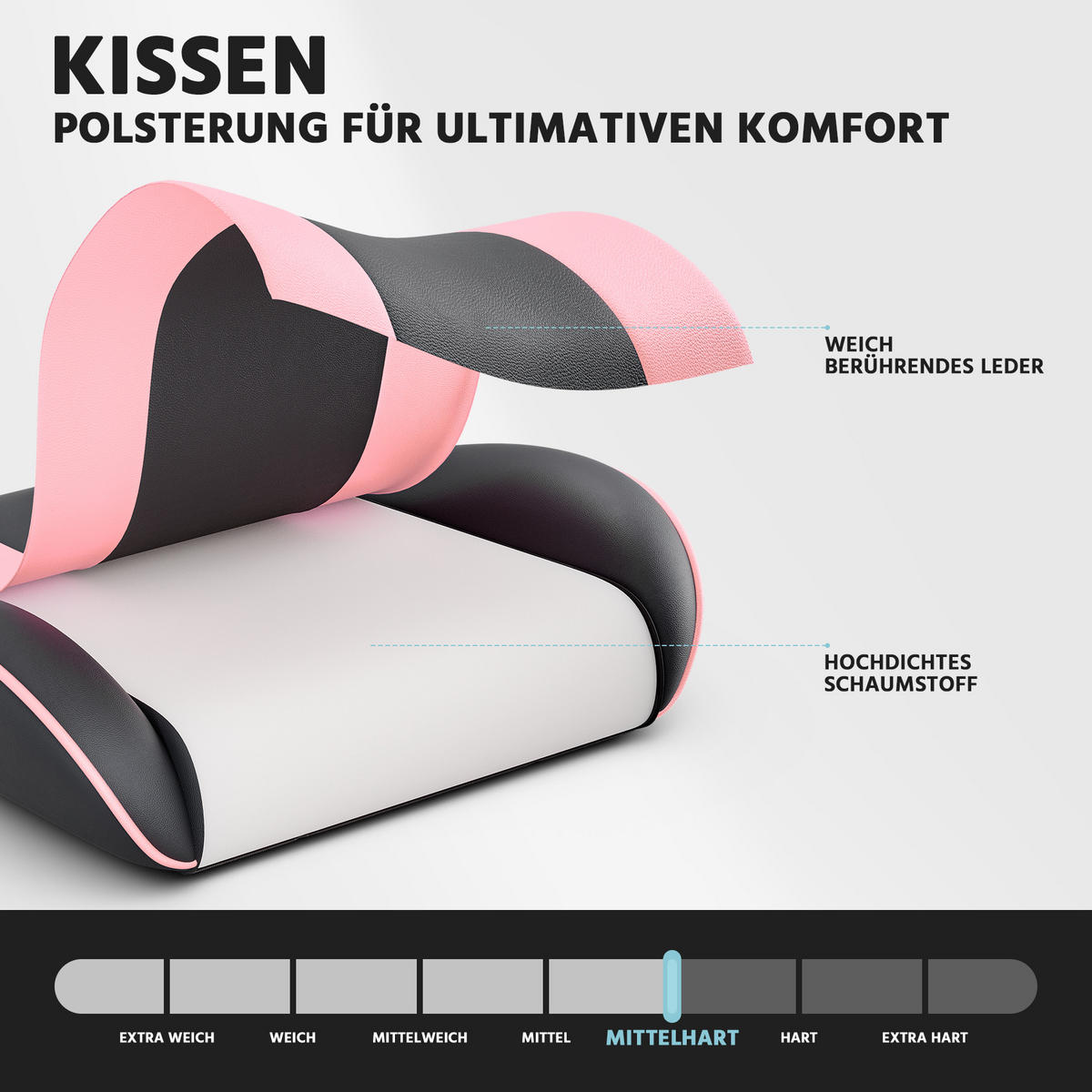 GAMINGSTUHL DE-40990 mit Lendenstütze und PVC-Lederbezug Schwarz/Rosa - Pink, Metall (58.5/120.5/63cm) - ComfortXL