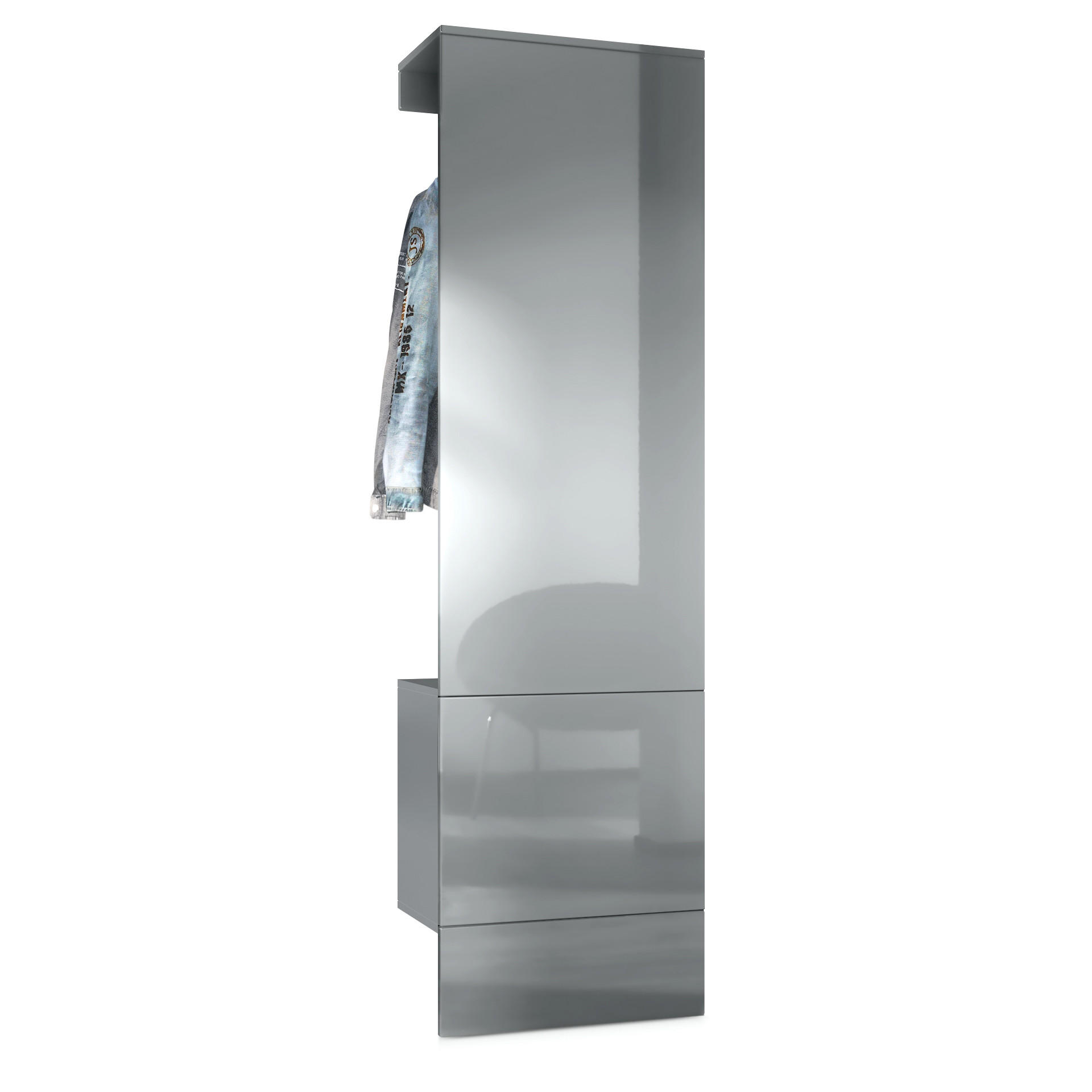 GARDEROBE Carlton Paneel in Grau Hochglanz - Grau, Holzwerkstoff (52/193/35cm) - Vladon