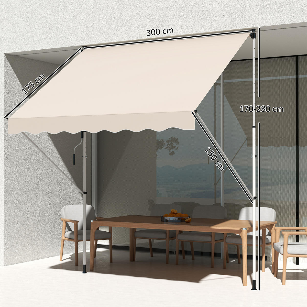 MARKISE, Blau+Weiß, Aluminium, Stahl, Polyester - Beige, Metall (150/280/300cm) - Outsunny