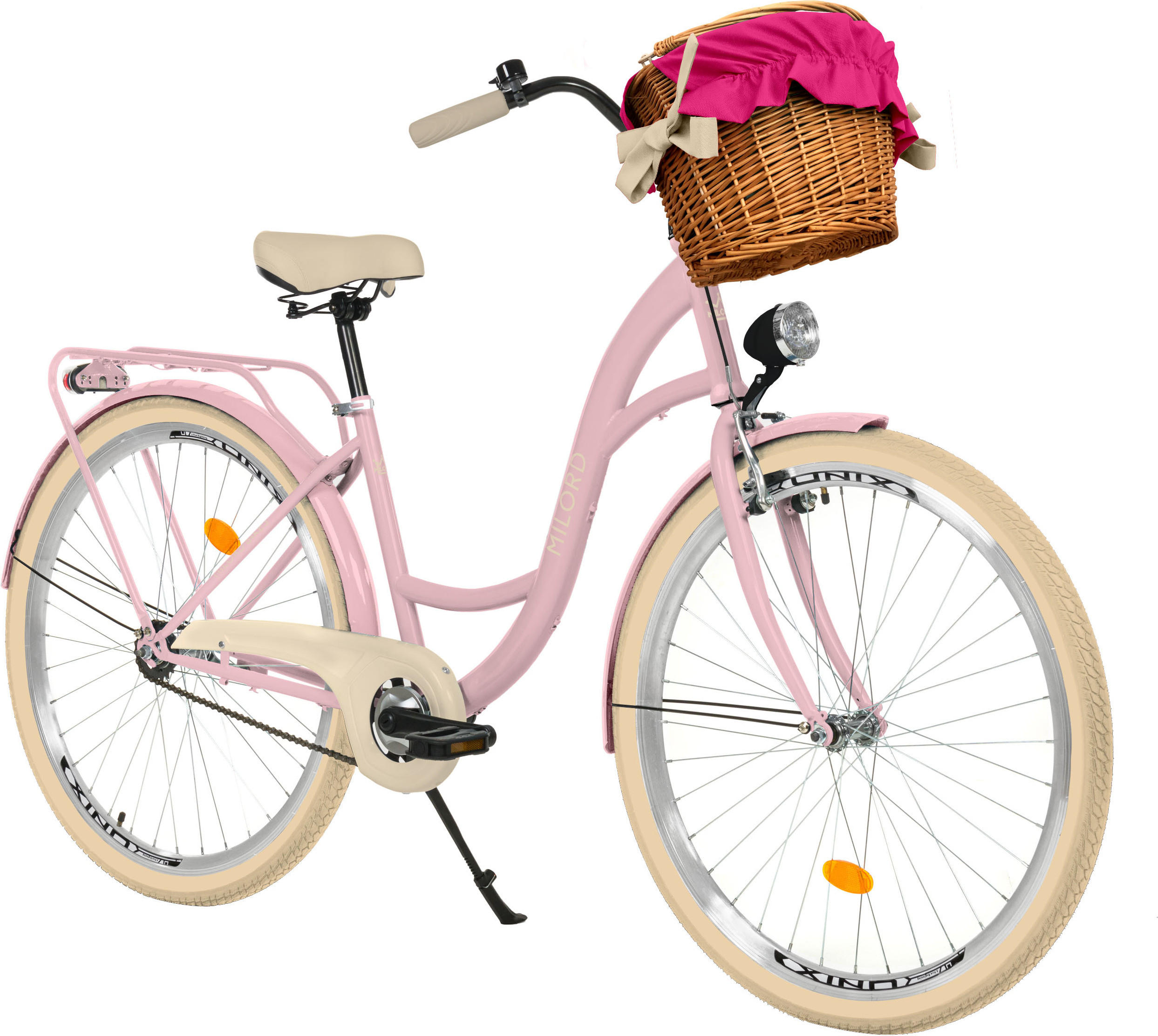 CITY-FAHRRAD Milord mit Weidenkorb, 28 Zoll, Rosa-Creme, 1-Gang - Pink/Creme, Metall (46cm) - Milordbikes