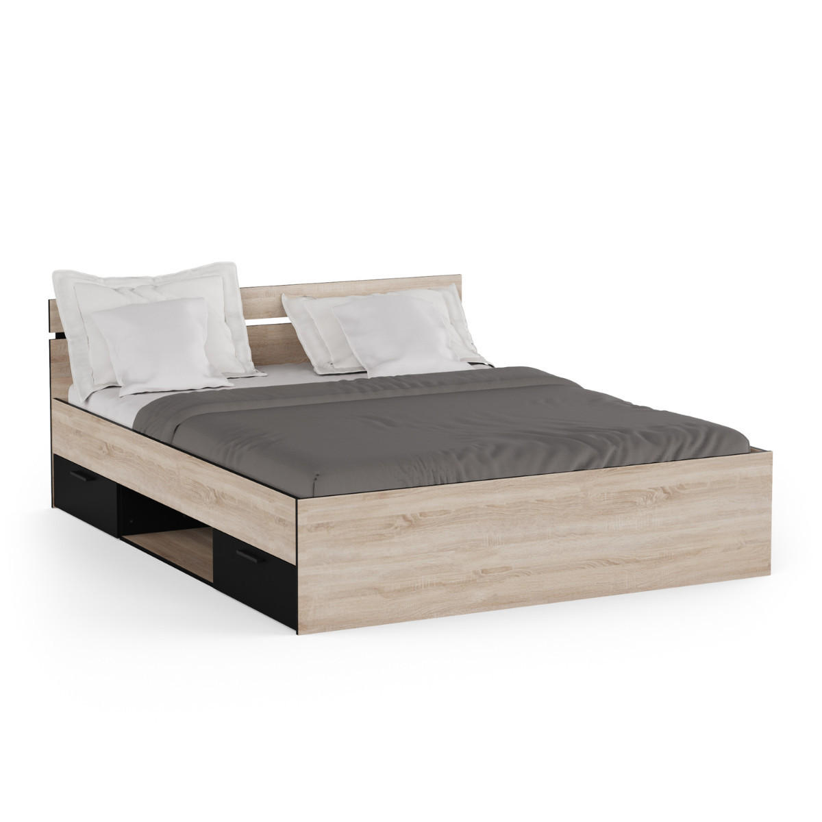 BETT 160x200 cm 2 schubladen und 1 fach - michigan 164,5/204,3/74,2 cm - Eichefarben/Schwarz, Holzwerkstoff (200/160cm) - Calicosy