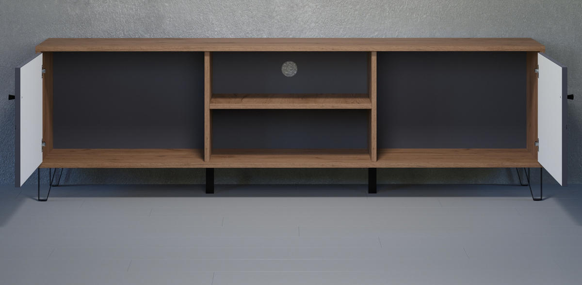 TV-LOWBOARD Graphite grau, Eiche Kraft Gold 186 x 56 cm, TV Unterteil mit Soft-Close - Eichefarben/Schwarz, Holzwerkstoff/Kunststoff (186/56/40cm) - Top.Furn