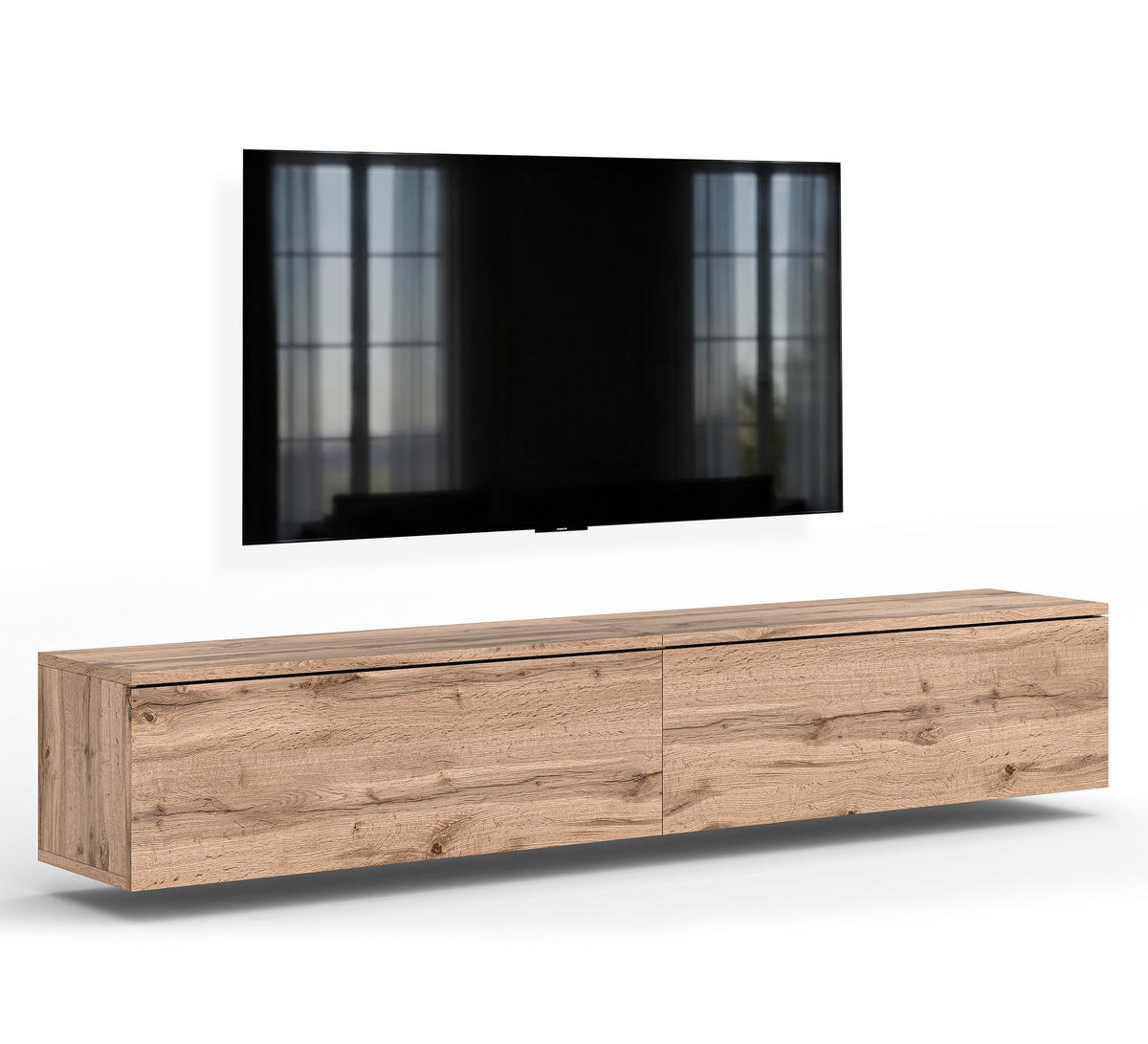LOWBOARD Barvo 2x100 Eiche Wotan 200/34/32 cm – hängendes TV-Board - Braun, Holzwerkstoff (200/34/32cm) - AX Living
