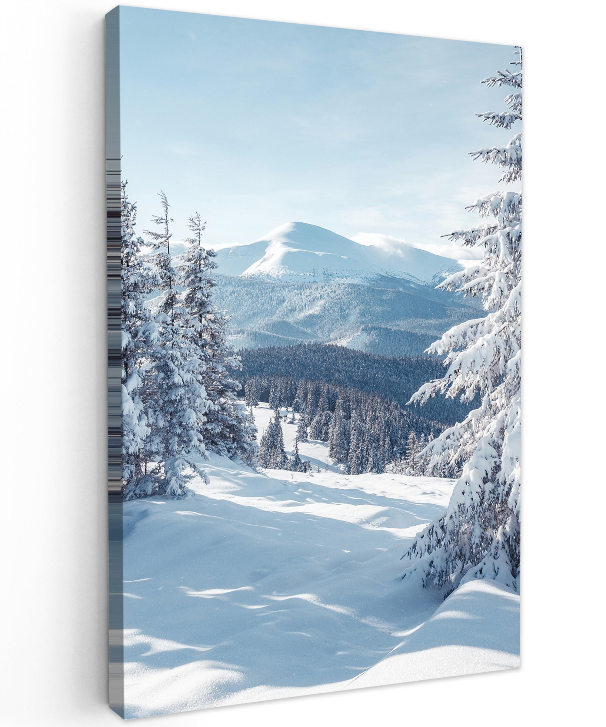 LEINWANDBILD Winterlandschaft - Natur - Berge - Bäume - Schnee 40x60 cm - Hellblau, Textil (40/60cm) - MuchoWow