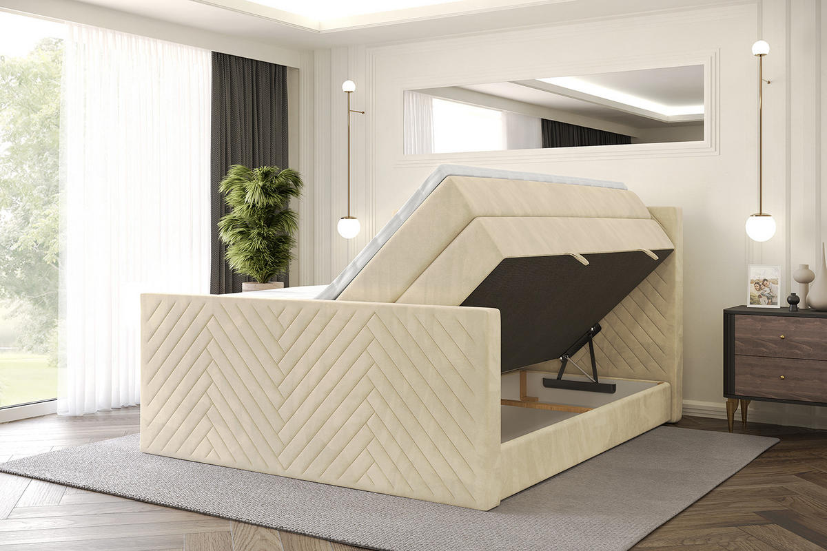 BOXSPRINGBETT mit Matratze und Lattenrost - VEXA-Z KING-140x200 - Beige Monolith - Beige, Holzwerkstoff (140/200cm) - ALTDECOR