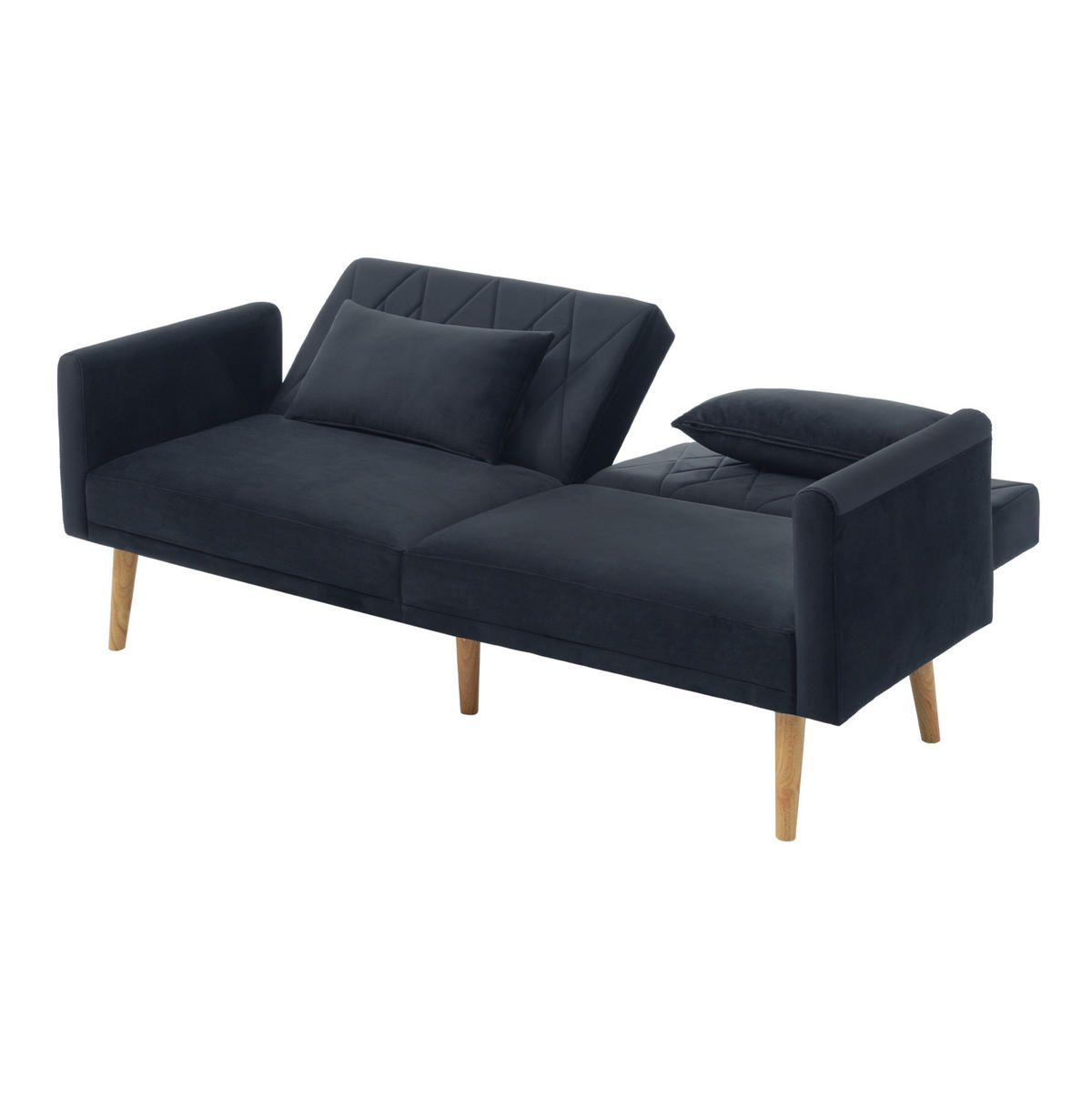 SCHLAFSOFA aus Samt 180x75x82 cm Schwarz mit verstellbarer Rückenlehne, 5-fach Armlehnen und 2 Kissen - Schwarz, Textil (75/82/180cm) - Modfu
