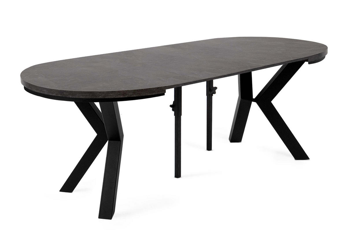 ESSTISCH ROSTEL Ausziehbar 100-220cm Rund, beton/schwarz - Dunkelgrau/Schwarz, Holz (100/220/75cm) - KONSIMO®