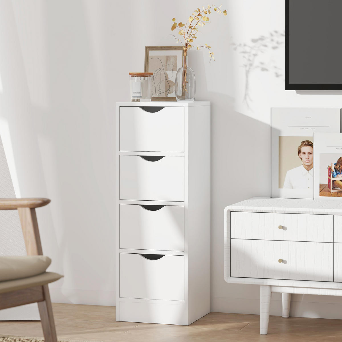 BADEZIMMERSCHRANK DE-17356 mit 4 Schubladen Weiß - Weiß, Holzwerkstoff (29/83/29cm) - ComfortXL