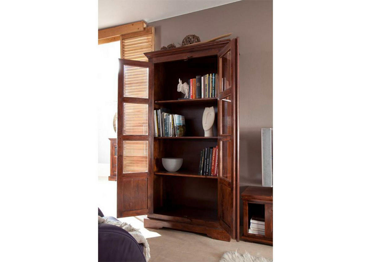 VITRINE Akazie 98x46x191 nougat lackiert OXFORD #440 - Dunkelbraun, Holz (98/191/46cm) - Massivmoebel24