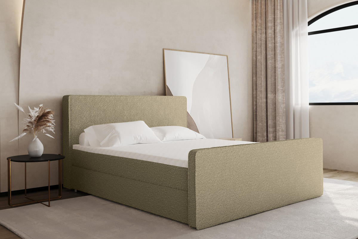 BOXBETT mit Bettkasten Matratze Topper LAGUNE Stoff Loop Beige 200x200 cm H2-Pocket - Beige, Holz/Holzwerkstoff (200/200cm) - Kaiser Möbel