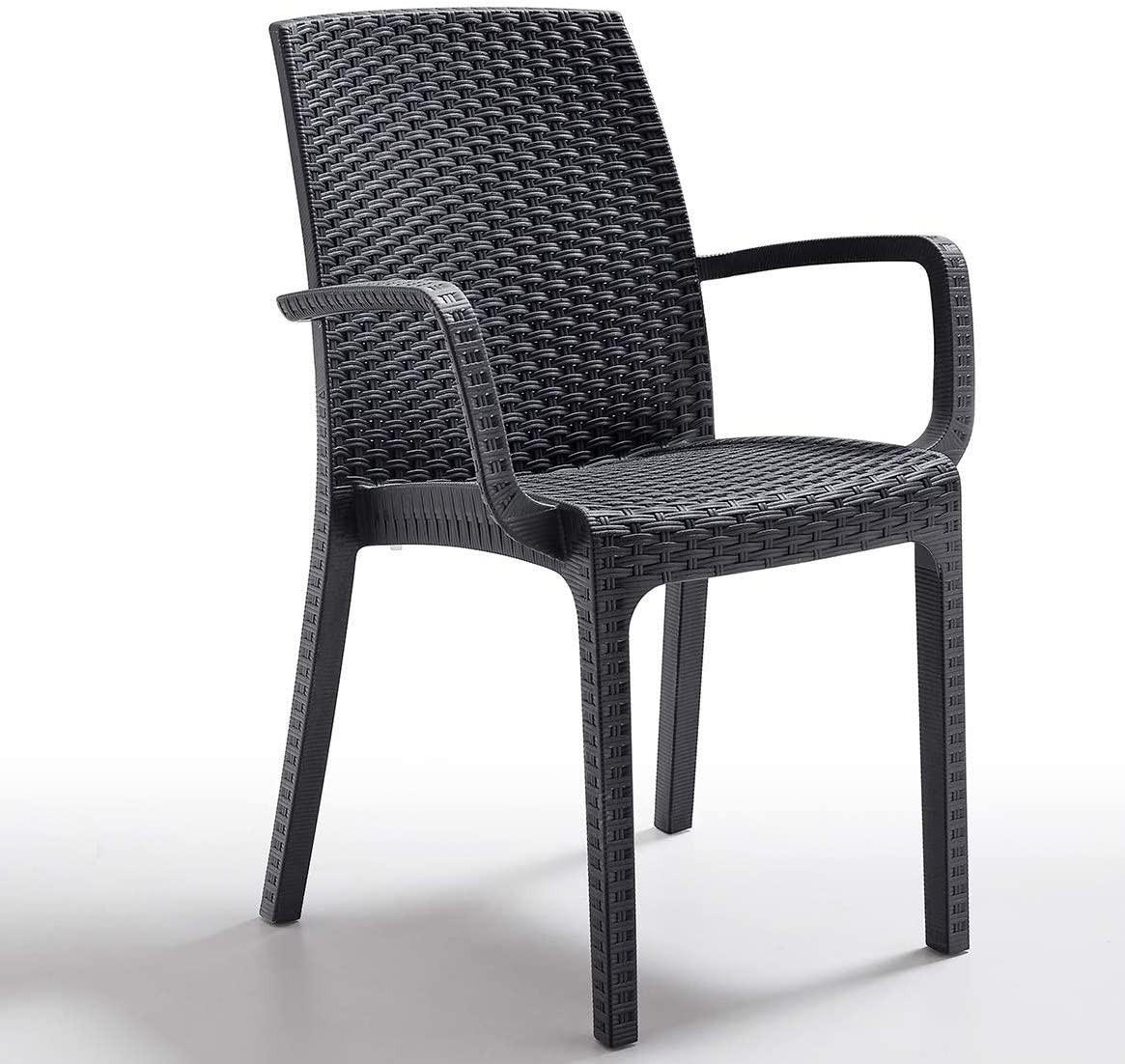 STUHL Verona Gastronomie Stuhl mit Armlehnen | Graphit | Gartenstuhl | Wetterfest - Anthrazit, Kunststoff (59/86/57cm) - BICA