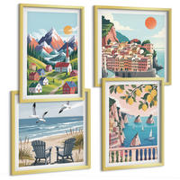 BILDER SET 4er Set - 50x50 cm & 40x60 cm Goldrahmen - Farbenfrohe Berge und Küstenstädte - Goldfarben, Kunststoff (50/50cm) - TULUP