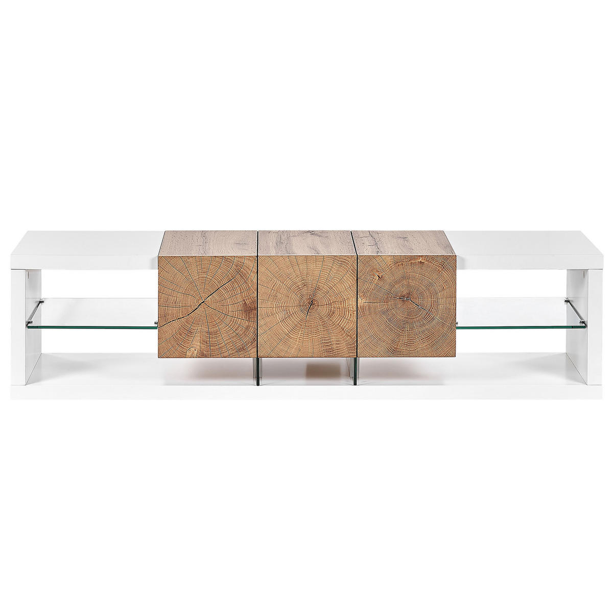 TV OMARICA bela, svetlo rjava FULERTON 42/160/40 cm - bela, leseni material (160/40/42cm) - Beliani