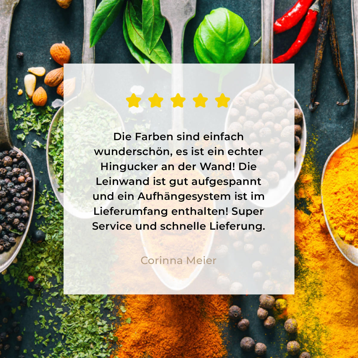 LEINWANDBILD Kräuter - Gewürze - Löffel 20x20 cm - Currygelb, Textil (20/20cm) - MuchoWow