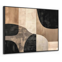 LEINWAND Bilder mit Rahmen - Abstrakt - Flugzeuge - Schwarz - Rund - 70x50 - Beige, Textil (70/50cm) - MuchoWow