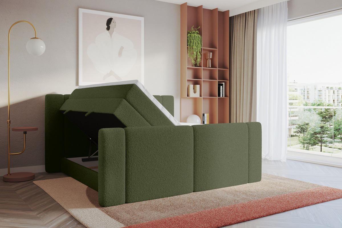 BOXSPRINGBETT mit Matratze H3/H4 - EVON KING Zanozek - 140x200 cm Grün - Jadegrün, Holzwerkstoff (140/200cm) - ALTDECOR
