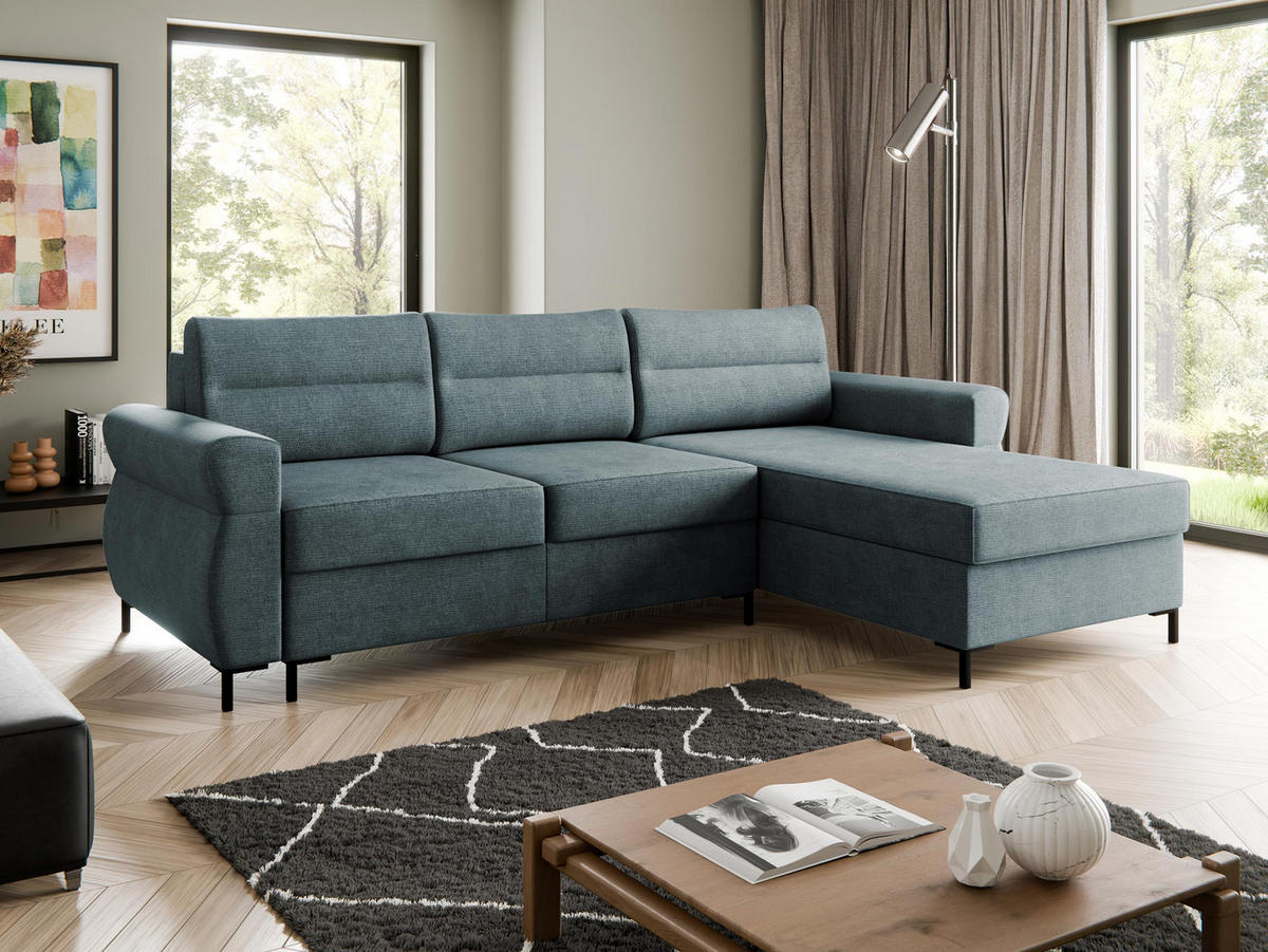 ECKSOFA Berne - Blaugrau/Schwarz, Holz/Kunststoff (258/170cm) - MIRJAN24