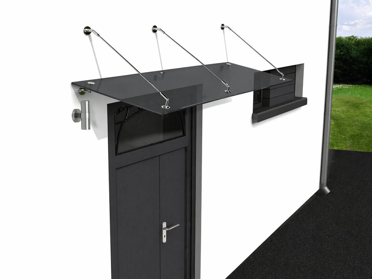 GLASVORDACH 230x90 cm Sicherheitsglas Edelstahl Grauglas Str-Silber - Grau, Glas (230/1.31/90cm) -  Glaswerk Westfalen