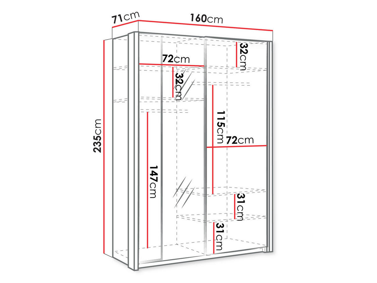 SCHIEBETÜRENSCHRANK Maxi 2D 150 MX02 mit LED Beleuchtung - Weiß, Holzwerkstoff (160/235/71cm) - MIRJAN24
