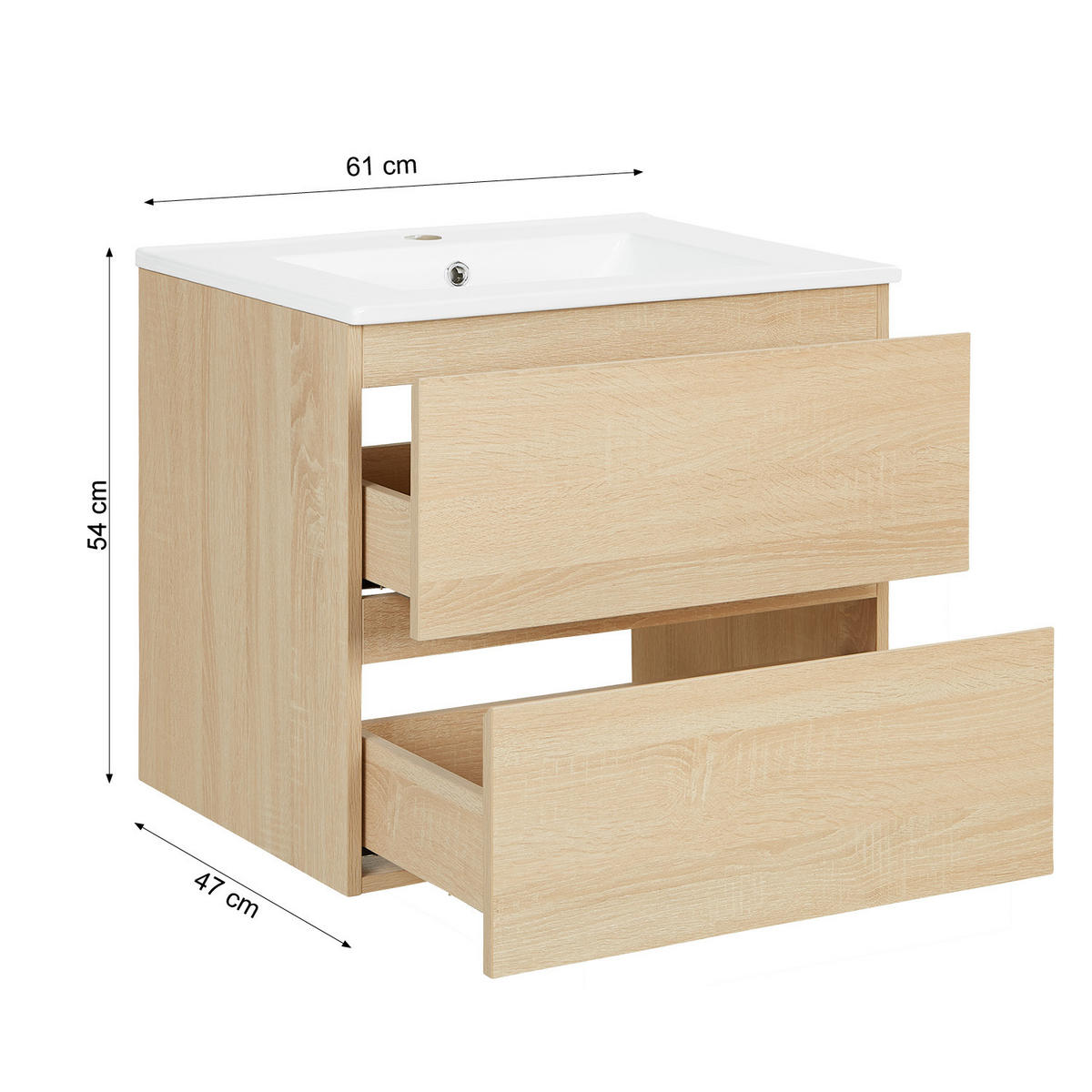 WASCHTISCHKOMBI 60 cm Eiche 3 Teile - Eichefarben, Holz/Keramik (61/124/47cm) - Homestyle4u