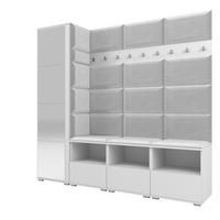 GARDEROBE NELA IX 200 cm (Modulare Flurmöbel Weiß mit Spiegel & Sitzpolster Hellgrau 32 Breite Sitzbank) - Silberfarben/Hellgrau, Holz/Holzwerkstoff (200/187/40cm) - Ravio